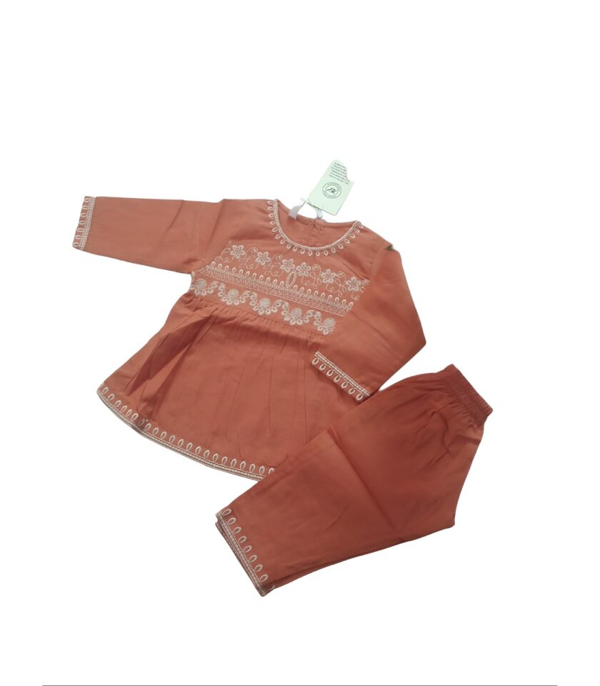 Girls' Rust Orange Embroidered Frock