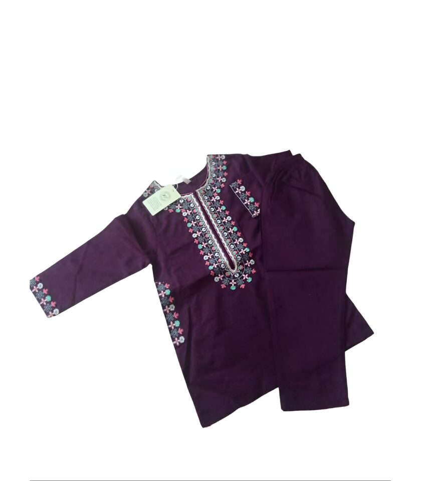 Girls' Deep Purple Embroidered Kurti