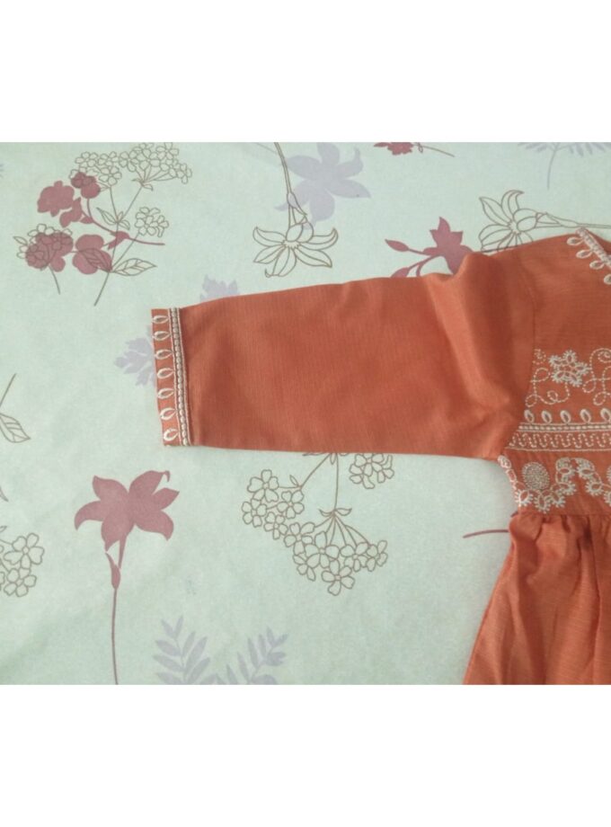 Girls' Rust Orange Embroidered Frock