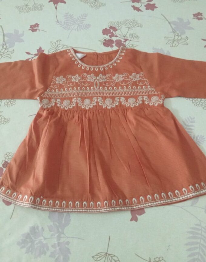 Girls' Rust Orange Embroidered Frock