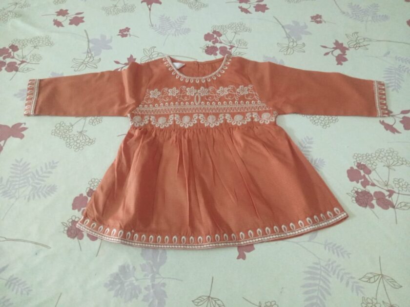 Girls' Rust Orange Embroidered Frock - Image 2