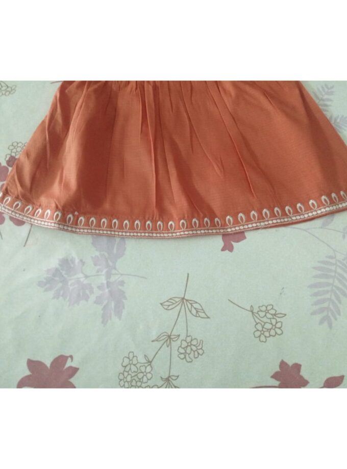 Girls' Rust Orange Embroidered Frock