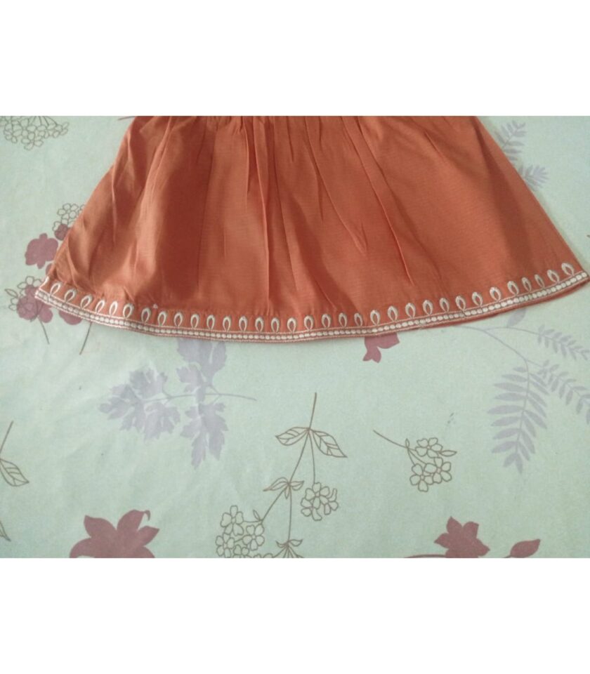 Girls' Rust Orange Embroidered Frock - Image 6