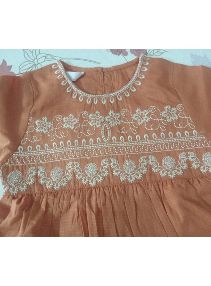 Girls' Rust Orange Embroidered Frock