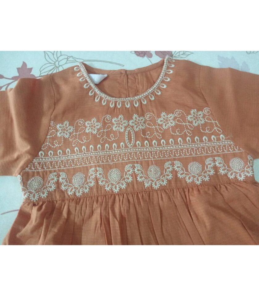 Girls' Rust Orange Embroidered Frock - Image 3