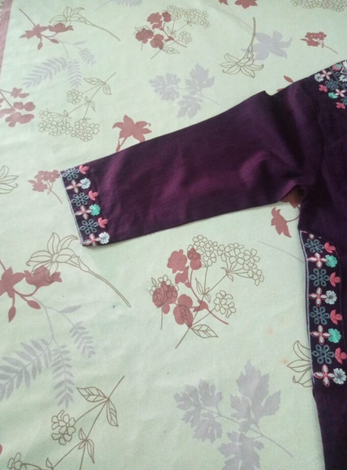 Girls' Deep Purple Embroidered Kurti