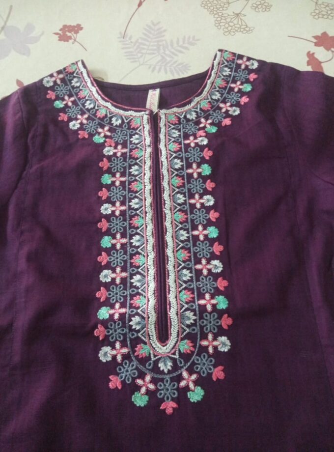 Girls' Deep Purple Embroidered Kurti