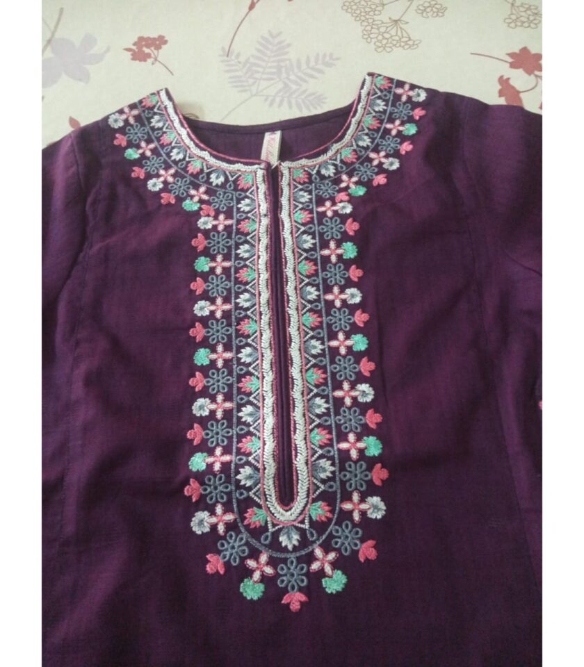 Girls' Deep Purple Embroidered Kurti - Image 2