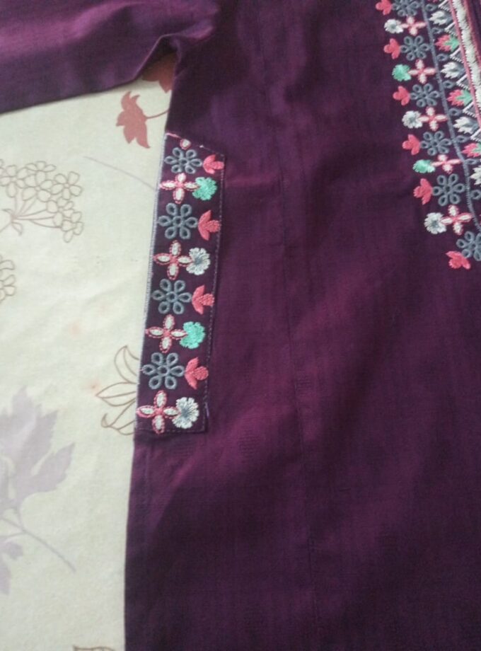 Girls' Deep Purple Embroidered Kurti