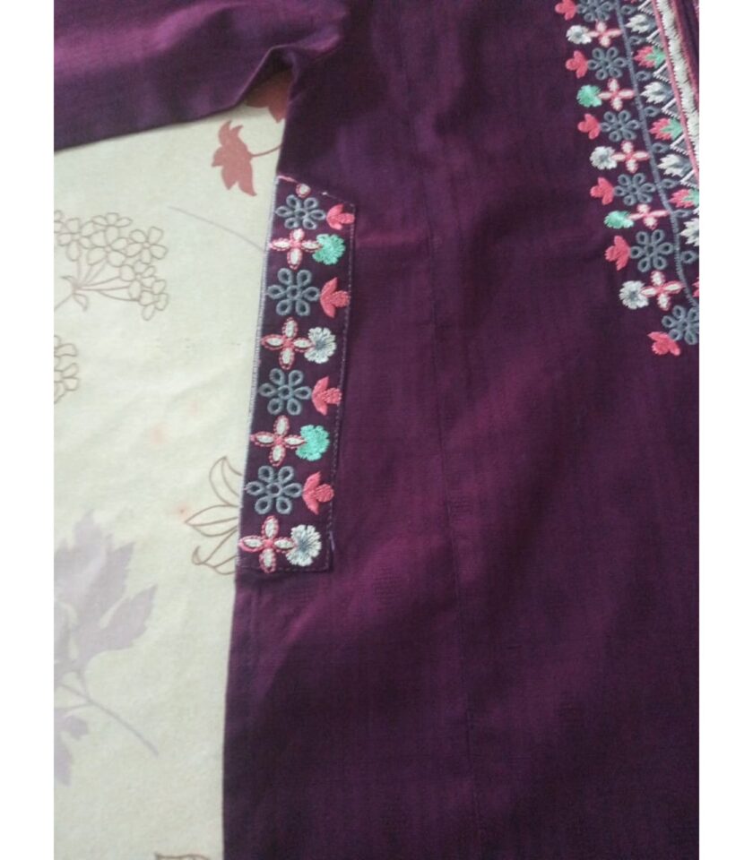 Girls' Deep Purple Embroidered Kurti - Image 4