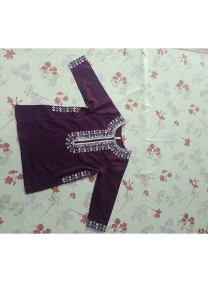 Girls' Deep Purple Embroidered Kurti