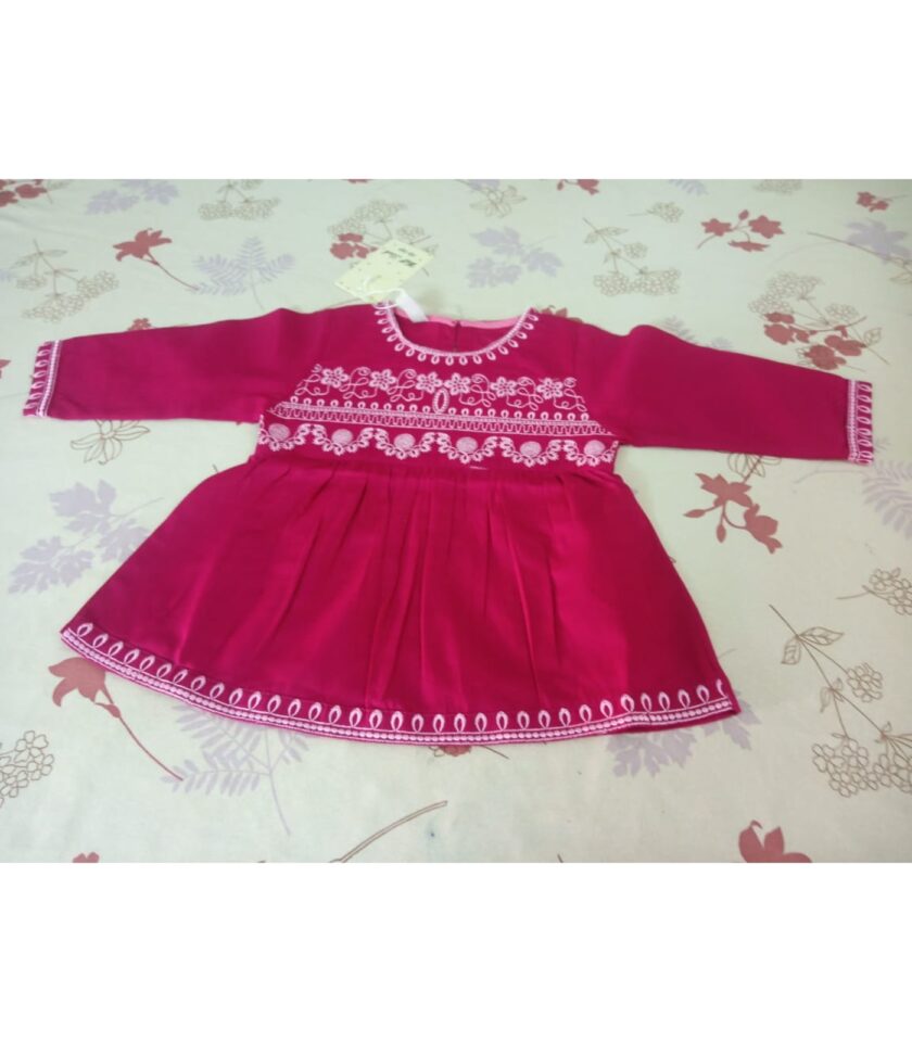 Girls' Pink Embroidered Frock - Image 2