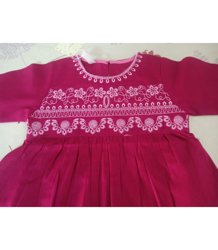 Girls' Pink Embroidered Frock - Image 3